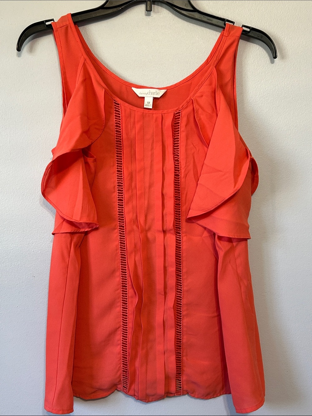 Charming Charlies Coral Ruffle Pintuck Camisole Medium